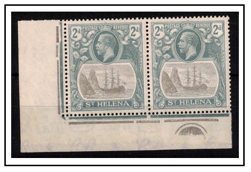ST.HELENA - 1922-27 2d grey and slate fine mint pair showing the CLEFT ROCK variety.  SG 100c.
