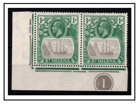 ST.HELENA - 1922-27 1d grey and green fine mint pair showing the CLEFT ROCK variety. SG 98c.