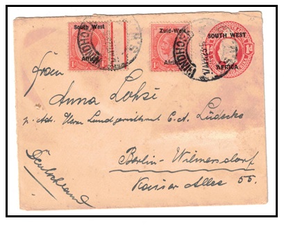 SOUTH WEST AFRICA - 1923 1d red PSE (size a) uprated to Switzerland used at WINDHOEK.  H&G 1.