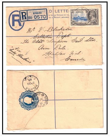 BERMUDA - 1922 3d blue RPSE (size F) uprated to Canada via 