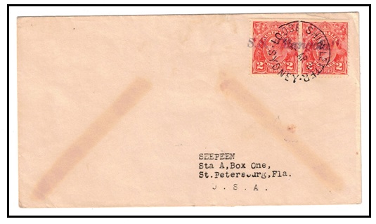 AUSTRALIA - 1925 2d (x2) rated cover to USA struck by 