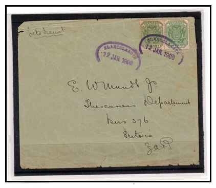 NATAL - 1900 1/2d (x2) Transvaal adhesives on Boer War cover to Pretoria cancelled ELANDSLAAGTE.