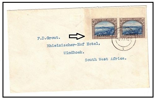 SOUTH WEST AFRICA - 1951 6d (x2) rate cover use from WINDHOEK using REVENUE adhesives for postage.