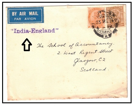 INDIA - 1934 cover to UK with 