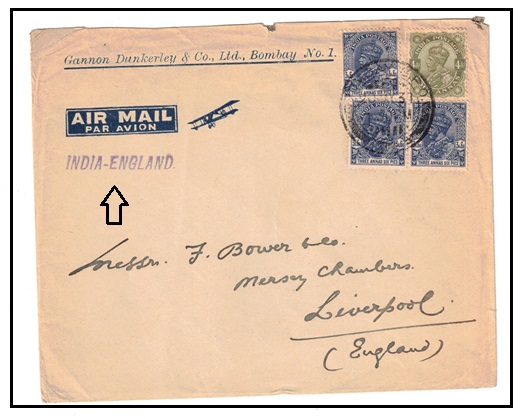 INDIA - 1937 cover to UK with 