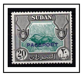 SUDAN - 1951 20pt blue green and black U/M handstamped PASSPORT.