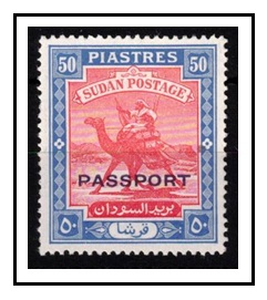 SUDAN - 1948 50p carmine and ultramarine U/M handstamped PASSPORT.