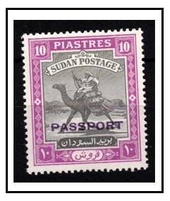 SUDAN - 1948 10p black and mauve U/M handstamped PASSPORT.