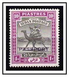 SUDAN - 1928 10p black and reddish purple U/M handstamped PASSPORT.