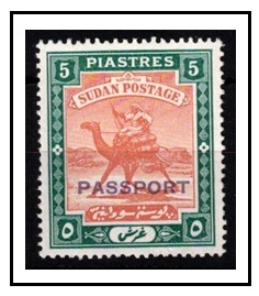 SUDAN - 1928 5p chestnut and green U/M handstamped PASSPORT.