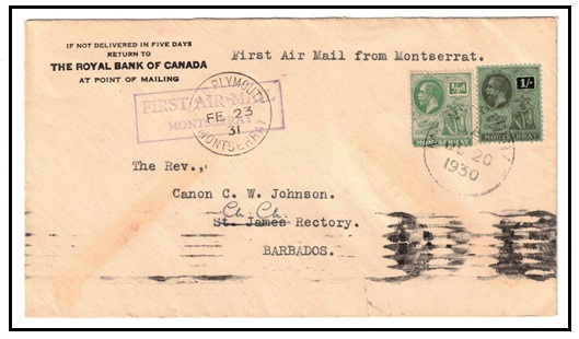 MONTSERRAT - 1930 first flight cover to Barbados via St.Kitts.