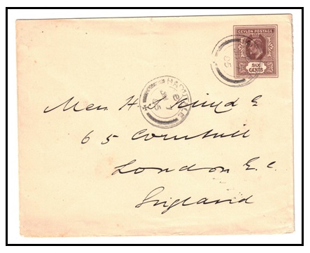 CEYLON - 1903 6c dark brown PSE to UK used at HAPUTALE.  H&G 34.