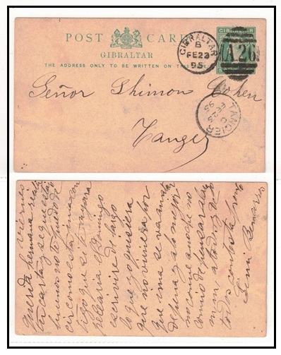 GIBRALTAR - 1889 5c green PSC addressed to Tangier cancelled 