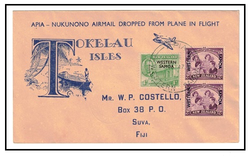 TOKELAU - 1947 (FE.2.) first flight cover to Fiji.