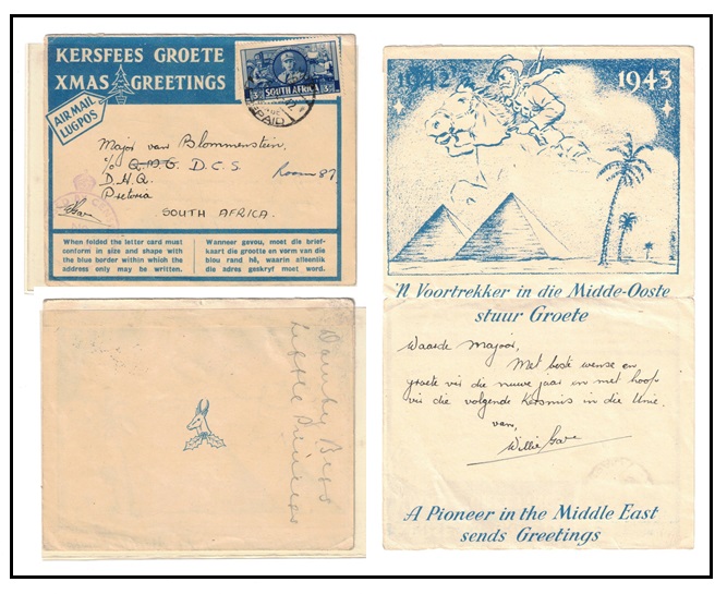 SOUTH AFRICA - 1942 use of XMAS GREETINGS censored air letter sheet from Egypt.