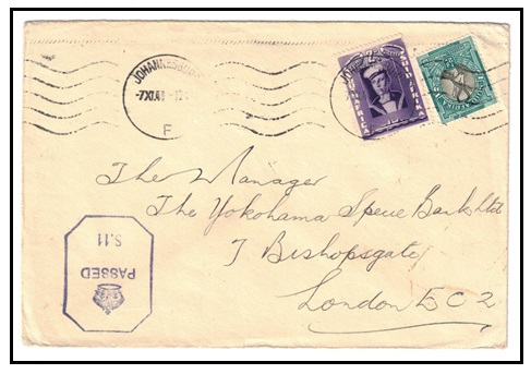 SOUTH AFRICA - 1941 censored cover to UK used at JOHANNESBURG.