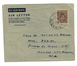 NIGERIA - 1948 6d postal stationery air letter addressed to USA cancelled ABAK.  H&G 1.