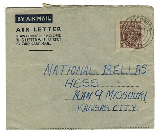 NIGERIA - 1948 6d postal stationery air letter addressed to USA cancelled ABEOKUTA. H&G 1.