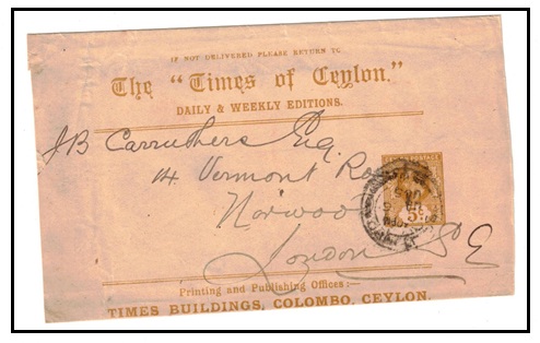 CEYLON - 1903 5c olive yellow stationery wrapper printed for 