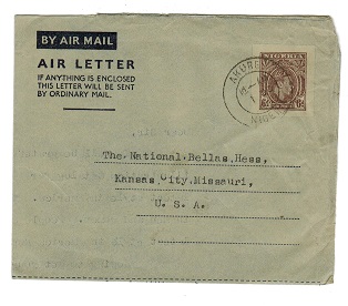 NIGERIA - 1948 6d postal stationery air letter addressed to USA cancelled AKURE.  H&G 1.