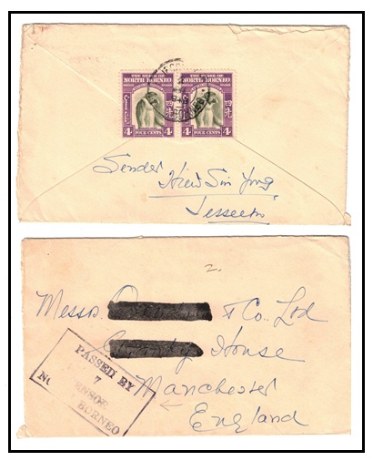 NORTH BORNEO - 1940 8c rate cover to UK struck 