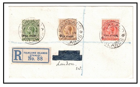FALKLAND ISLANDS - 1920 registered cover to UK bearing 1/2d, 1d and 1/- 