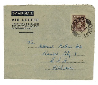 NIGERIA - 1948 6d postal stationery air letter addressed to USA cancelled APAPA.  H&G 1.
