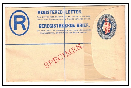 SOUTH WEST AFRICA - 1923 6d blue RPSE (size F) unused and with SPECIMEN applied in red.  H&G 3.