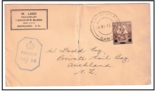 SAMOA - 1943 3d on 1 1/2d 