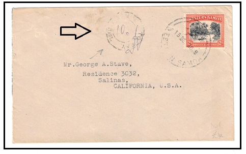 SAMOA - 1938 2d underpaid tax cover to USA with 