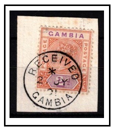 GAMBIA - 1898 2d orange and mauve (SG 39) tied to piece by RECEIVED GAMBIA cds.