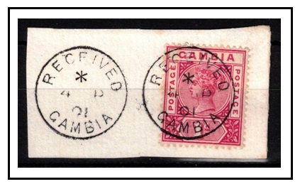 GAMBIA - 1898 1d carmine (SG 38) tied to piece by RECEIVED/GAMBIA cds.