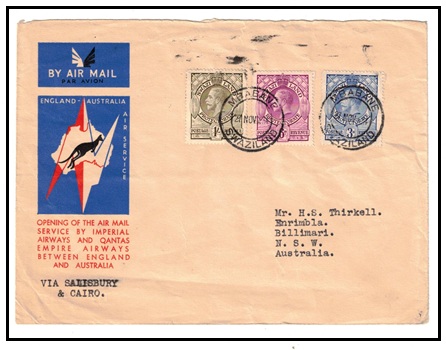 SWAZILAND - 1934 first flight cover to Australia via Imperial Airways from MBABANE.
