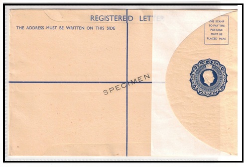 CYPRUS - 1943 3p dark blue RPSE (size H) unused and struck SPECIMEN diagonally.  H&G 13b.