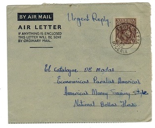 NIGERIA - 1948 6d postal stationery air letter addressed to USA cancelled EBUTE METTA.  H&G 1. 
