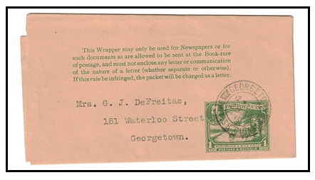 BRITISH GUIANA - 1934 1c green postal stationery wrapper used locally.  H&G 4.