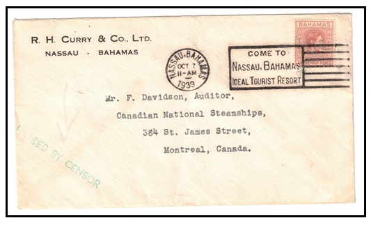 BAHAMAS - 1939 1 1/2d rate cover to UK struck 