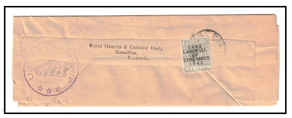BAHAMAS - 1942 (circa) 1d censored newspaper wrapper to Bermuda.
