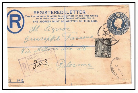 MALTA - 1913 2d blue RPSE (size G) uprated to Italy. H&G 5.