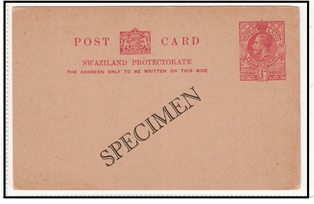 SWAZILAND - 1935 1d carmine PSC unused with SPECIMEN applied diagonally.  H&G 1.