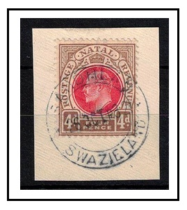 SWAZILAND - 1932 use of Natal 4d adhesive on piece cancelled SANDHLAN.