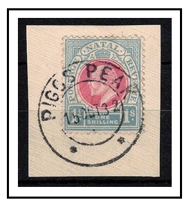 SWAZILAND - 1932 use of 1/- Natal adhesive on piece cancelled PIGGS PEAK.