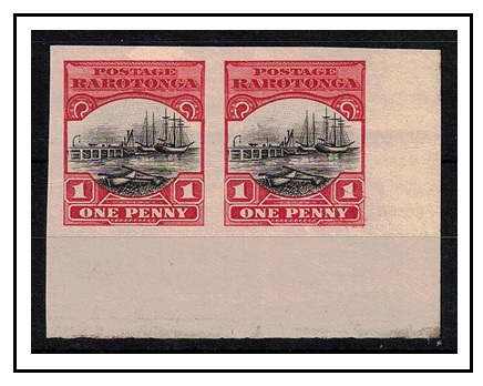 COOK ISLANDS - 1920 1d (SG type 10) IMPERFORATE PLATE PROOF pair.