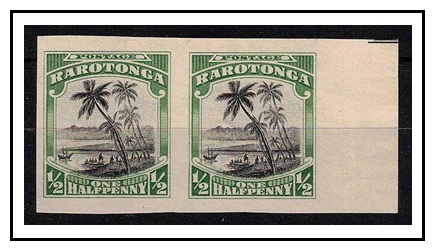 COOK ISLANDS - 1920 1/2d (SG type 9) IMPERFORATE PLATE PROOF pair.