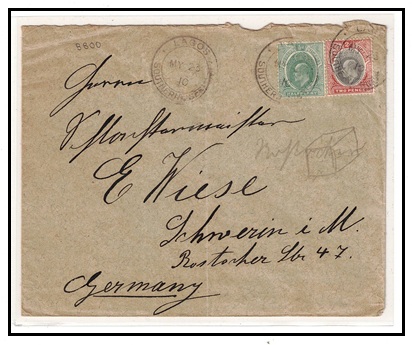 SOUTHERN NIGERIA - 1910 2 1/2d rate cover to Germany used at LAGOS.