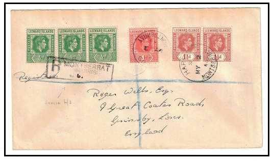 MONTSERRAT - 1946 5 1/2d rate (Leeward key plate) registered cover to UK used at HARRIS.