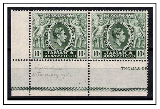JAMAICA - 1950 10/- (perf 13) U/M pair showing 