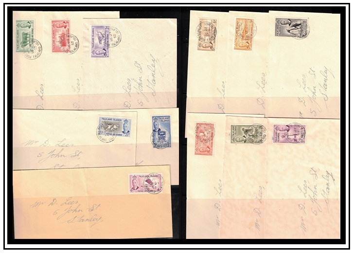 FALKLAND ISLANDS - 1952 range of 12 covers bearing the defin series to 5/- used at PORT STANLEY.