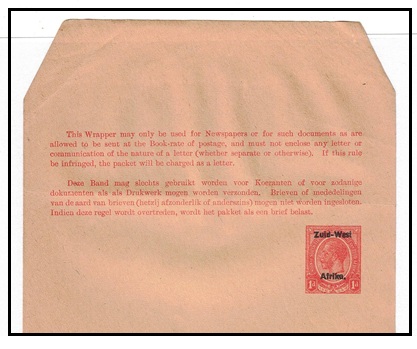 SOUTH WEST AFRICA - 1923 1d red on buff postal stationery wrapper unused.  H&G 8.
