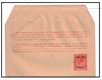 1923 1d red on buff postal stationery wrapper fine unused.  H&G 7.
